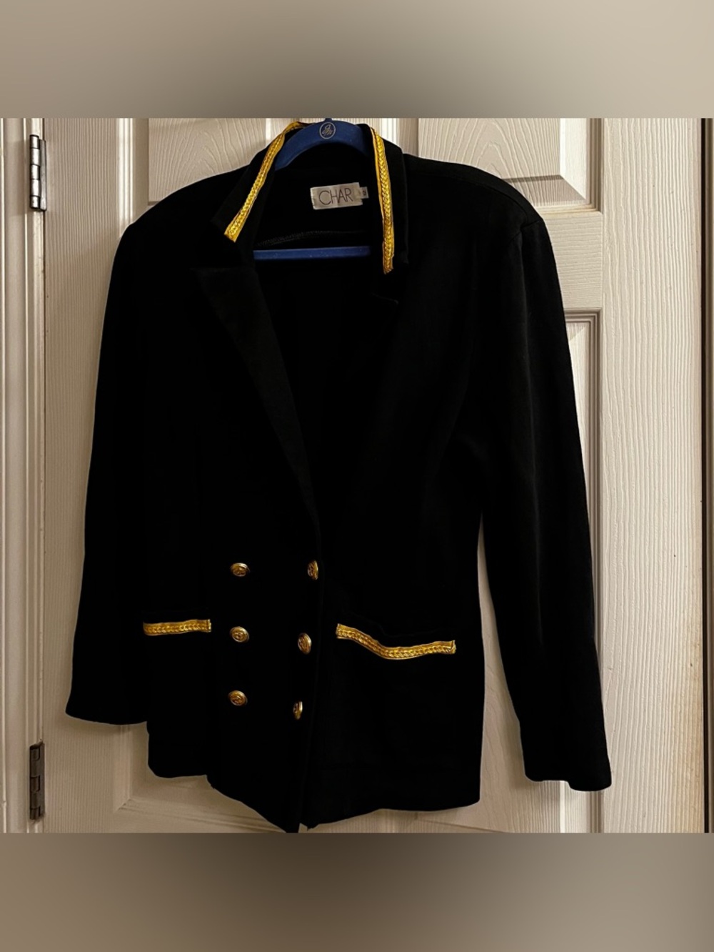 CHAR ~ BLACK DOUBLE BREASTED GOLD TRIM BLAZER ~ 12 - Picture 6 of 12